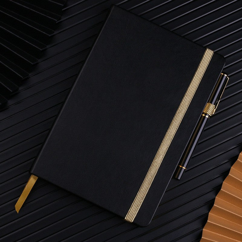 Hardcover Gold Printing A5 Note Book Leather Embossed Logo Black Notebook Journals